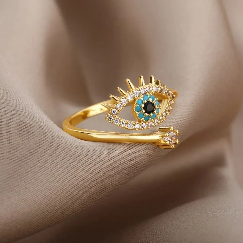 Lucky Evil Eye Adjustable Gold Ring
